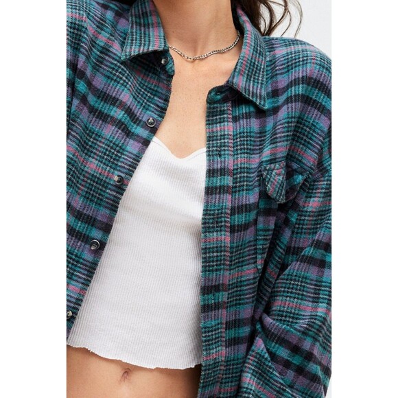 BDG Urban Outfitters Dani Flannel Shirt Tunic Top Oversized Butondown M 280902 - Picture 4 of 9